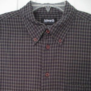 Ashworth Mens L/S Brown Tan Cotton Flannel Button Down Casual Shirt - Size Large